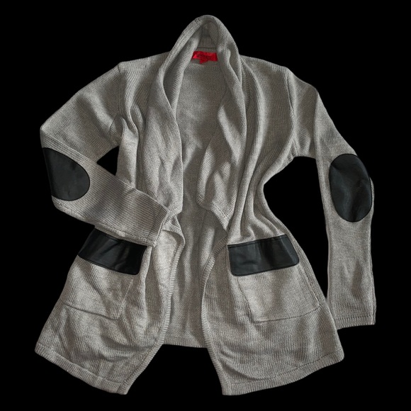 belle gray Sweaters - NEW Belle Gray Cardigan w/ Black Leather sz M